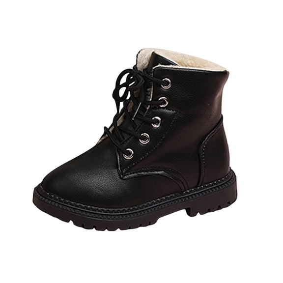 Kids Girls Fleece Lined Leather Combat Boots Platform Lace Up Ankle Boots Comfortable Non Slip Plush Walking Winter Boots Gray Size 13.5 Little Child