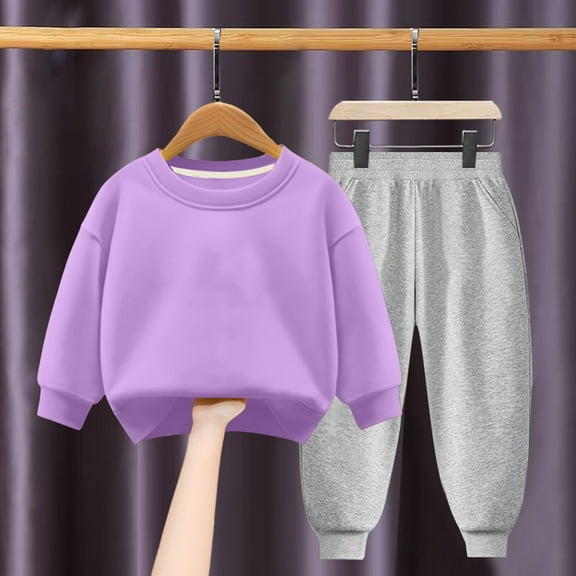 Kids Girls Fleece Sweatsuits Sets 2 Piece Pullover Sweatshirts and Joggers Sweatsuits Fall Winter Outfits New Girls 2 Piece Outfits Purple 3 Years