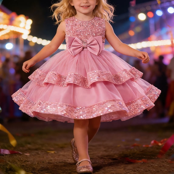 Kids Girls Formal Dress Pink Dress Sleeveless Birthday Dress for Girls Preschool Graduation 3T