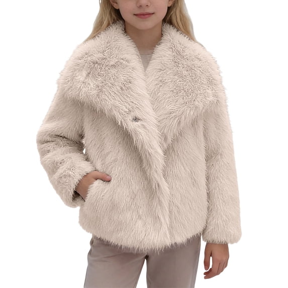 Kids Girls Fuzzy Faux Fur Jacket Warm Fluffy Sherpa Coat Winter Long Sleeve Outerwear For Party 11-12 Years