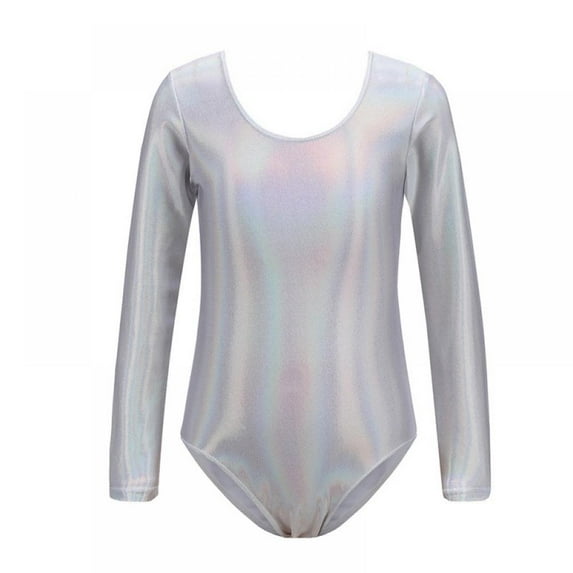 Kids Girls Gymnastics Bodysuit Ballet Leotard Dancewear Long Sleeve Solid Color Gym Suit Latin Dance Costume Onesies Training Suit for Dance, 1-12 y