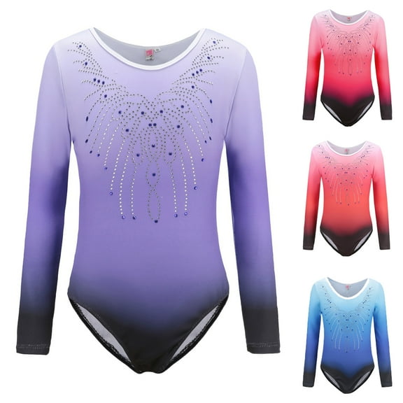 Kids Girls Gymnastics Leotards One-Piece Ballet Dancewear Bodysuit Clothes, 5-12T