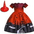 thumbnail image 1 of Kids Girls Halloween Costume Dress w/Witch Hat Pumpkin Skull Printed Fancy Dress Up Cosplay Party Outfits, 1 of 5