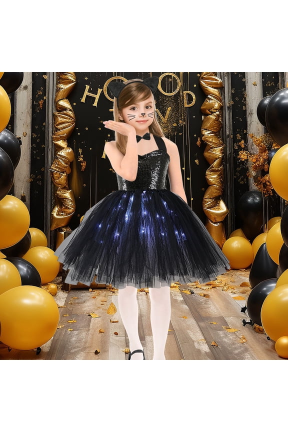 Kids Girls Halloween Costumes Princess Witch Tutus Dress Dancewear Shiny Sequins Dance Dress Toddler Birthday Party Outfit Black 6 years