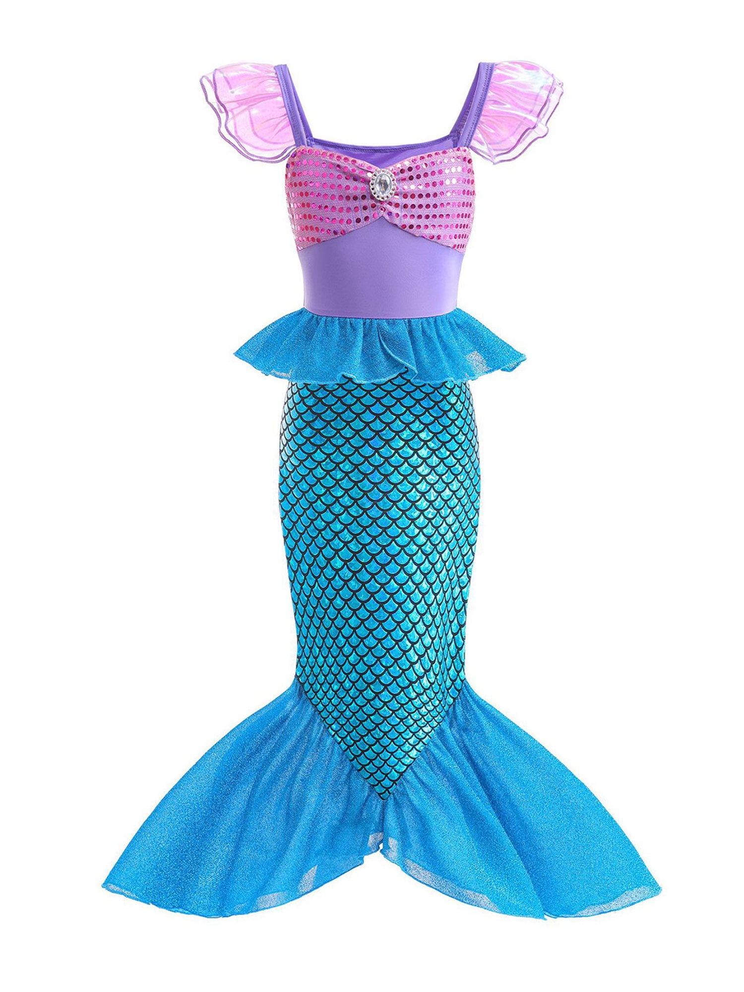 Kids Girls Halloween Mermaid Costume Fish Scale Print Fishtail Dress