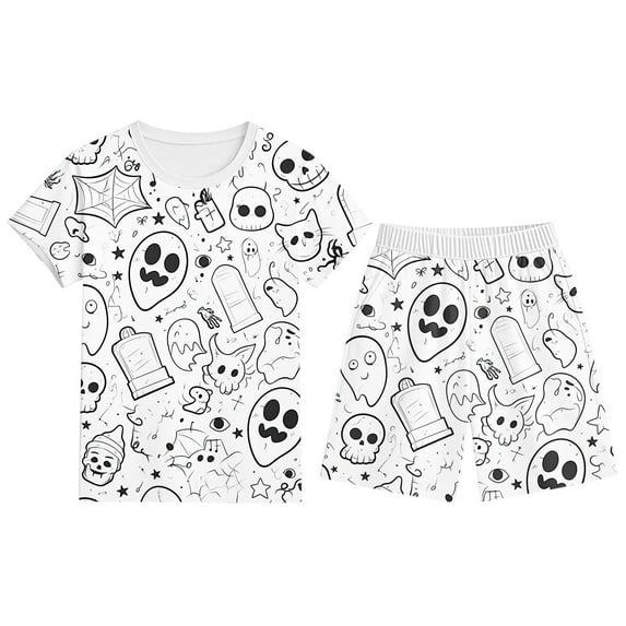 Kids Halloween Pjs Set Kids Coloring Pajamas Long Sleeve Pullover Top with Pajamas Pants for Boys Girls Halloween Pajamas for Pajama Party 6-7 Years