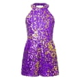 thumbnail image 1 of Kids Girls Halter Shiny Sequins Gymnastics Ballet Dance Shorty Unitard Teen Performance Modern Dance Costumes, 1 of 2