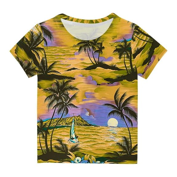 Kids Girls Hawaiian T-Shirts Funny Tropical Print Crewneck Unisex Short Sleeve Tees Tops Summer Casual Loose Shirts for Teens 3-13 Years