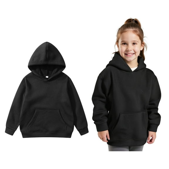 Kids Girls Hoodie Black Hooded Long Sleeve Pullover Tops Warm Fall Winter Clothes Girls Hoodies Size 6-8 Years