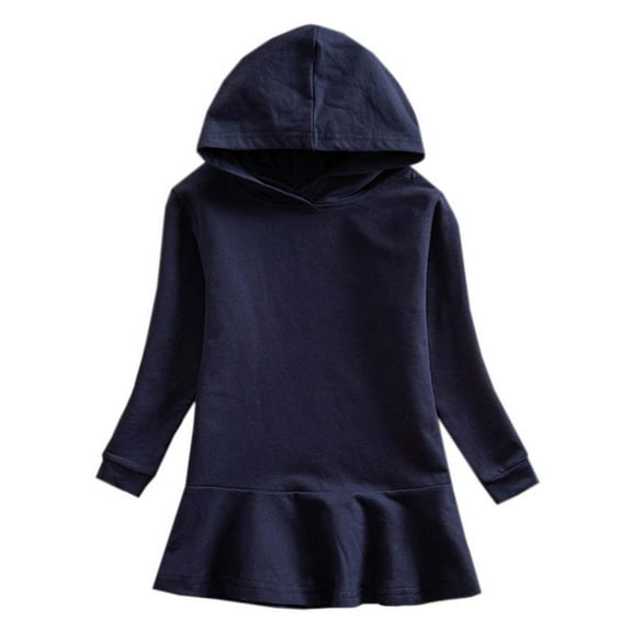 Kids Girls Hoodie Dress Solid Color Long Sleeve Casual Loose Skirt Hoodie Dress Trendy Lightweight Comfortable Hooded Sweatshirts Dress