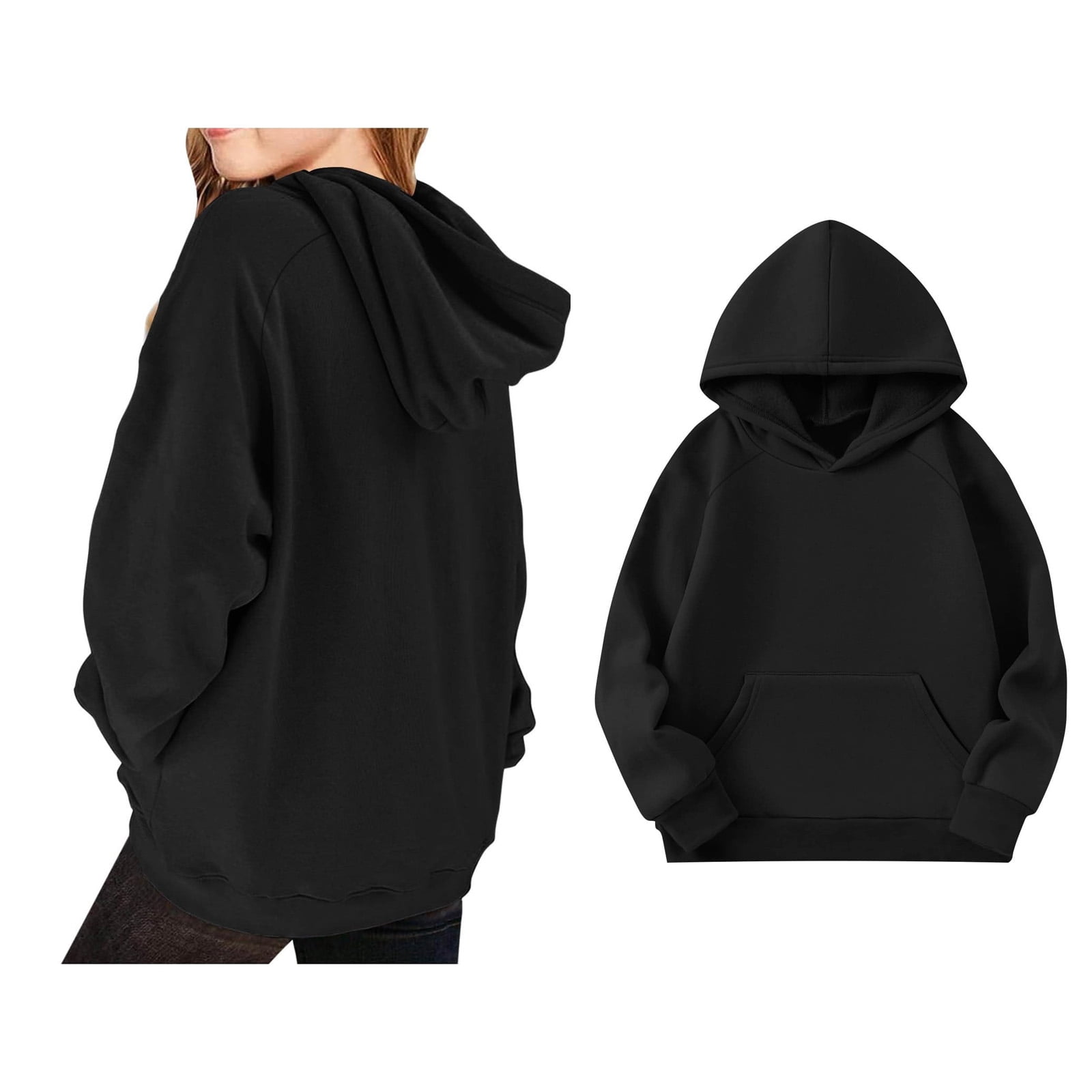 【うる】24AW ブリストル PULL OVER HOODIE 黒 キッズ Kids Girls Hoodie Kids Black Hoodie Long Sleeve Hooded Sweatshirt