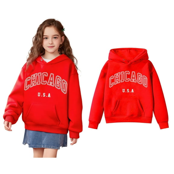 Kids Girls Hoodie Kids Letter Pattern Hoodie Long Sleeve Hooded Sweatshirt Top Warm Fall Winter Clothes Girls Tops Size 7-8 Years