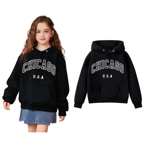 Kids Girls Hoodie Letter Pattern Hoodie Long Sleeve Casual Basic Pullover Sweatshirt Hoodie Warm Fall Winter Clothes Girls Clothes Size 3-4 Years