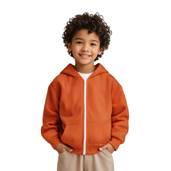 Kids Girls Hoodie Orange Zip Up Hooded Long Sleeve Pullover Tops Warm Fall Winter Clothes Baby Girls Clothes 6-7 Years Kids Clothes