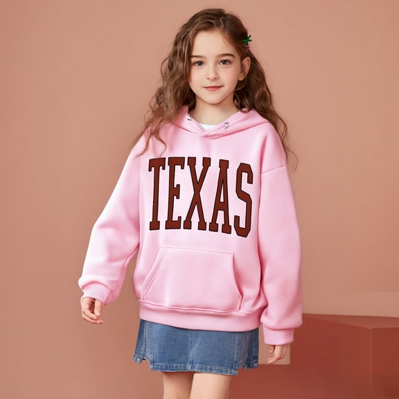 Kids Girls Hoodie Texas Letter Print Hoodies Casual Long Sleeve Hooded Sweatshirt Top Fall Clothes 5-6 Years Boy Clothes Kids Clothes