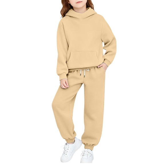 Kids Girls Hoodie and Jogger Set Two Piece Tracksuit Pullover Sweatshirt Sweatpants with Kangaroo Pocket Solid Athletic Sportswear 4-15Y