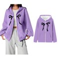 thumbnail image 1 of Kids Girls Hoodies Bow Printed Casual Long Sleeve Zip up Sweatshirts with Hood Winter Clothes 7-8 Years Girl Clothes, 1 of 5