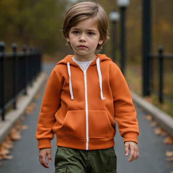 Kids Girls Hoodies Casual Long Sleeve Sweatshirts with Zipper Orange Hooded Pocket Fall Winter Clothes Size 11-12 Years Girls Clothes