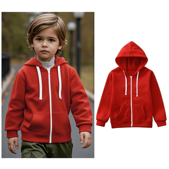 Kids Girls Hoodies Casual Long Sleeve Zip up Sweatshirts Jackets Red Hoodies with Pocket kids Winter Clothes Girls 6-7 Years Clothes