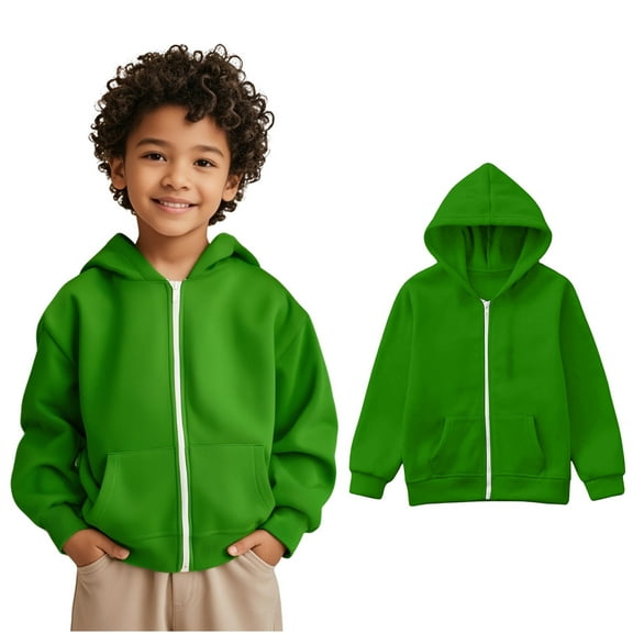 Kids Girls Hoodies Green Zip Up Hooded Casual Long Sleeve Sweatshirts Jackets Fall Clothes Girls 9-10 Years Clothes Kids Clothes