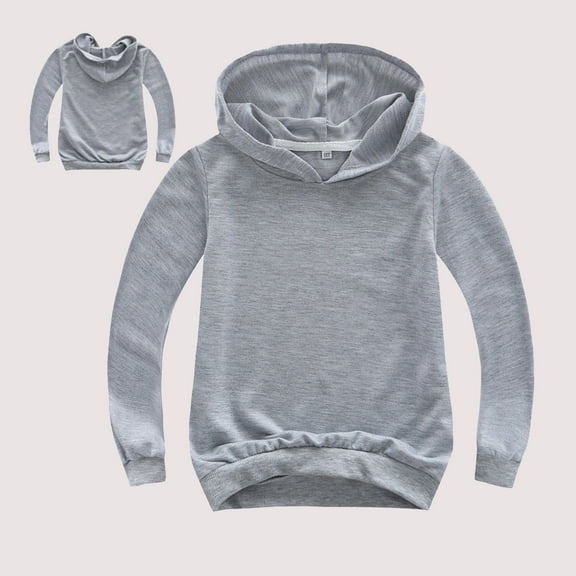 Kids Girls Hoodies Grey Hooded Long Sleeve Soft Sweatshirts Top Fall Winter Clothes 4-5 Years Girls Clothes