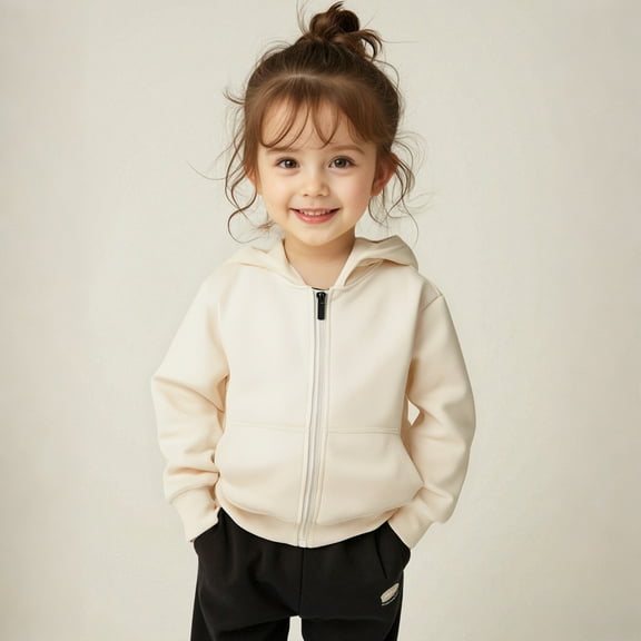Kids Girls Hoodies Kids Beige Zip Up Hooded Casual Long Sleeve Hoodie Sweatershirt Pullover Warm Fall Winter Clothes Girls Clothes 4T