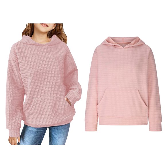 Kids Girls Hoodies Kids Light Pink Hooded Long Sleeve Pullover Hoodie Sweatshirt Fall Clothes Girl Clothes 3-4 Years