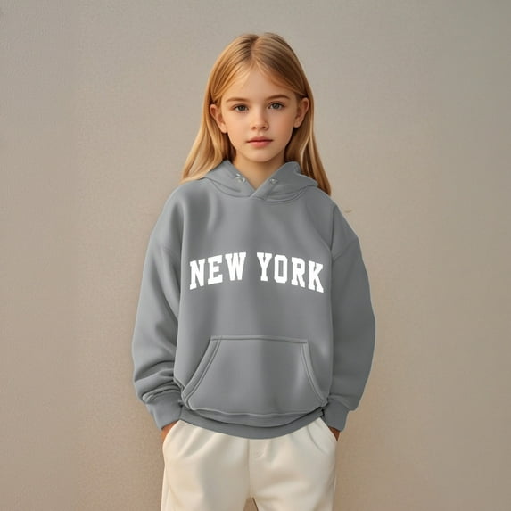 Kids Girls Hoodies New York City Letter Print Hoodie Long Sleeve Casual Basic Pullover Sweatshirt Hoodie Winter Clothes Girls Clothes 5-6 Years Kids Clothes