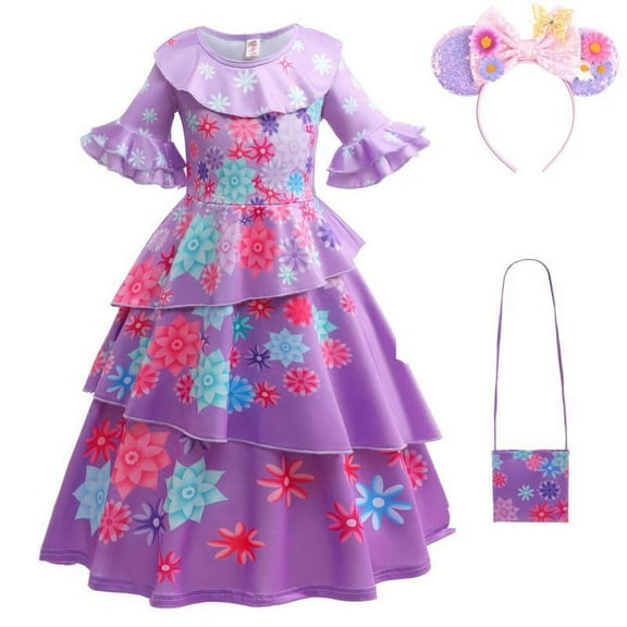 Kids Girls Isabela Madrigal Cartoon Dress Encanto Cosplay Costumes Halloween Dress up Suit