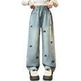 thumbnail image 1 of Kids Girls Jeans 6 Kids Girls Jeans Distressed Elastic Waist Baggy Denim Wide Leg Pants Trousers Blue,11-12 Years, 1 of 5