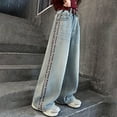 thumbnail image 1 of Kids Girls Jeans Denim Elastic Wasit Wide Leg Jeans Teen Girl Clothes Clean Girl Clothes 7-8 Years Girls Fashion, 1 of 8