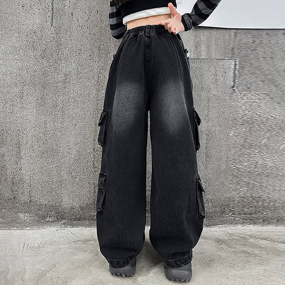 Kids Girls Jeans Elastic High Waist Wide Leg Denim Pants Girls' Jeans for Girls 120