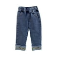 thumbnail image 1 of Kids Girls Jeans Elastic Waist Straight Leg Denim Pants Y2𝐊 Floral Embroidery Roll up Hem Vintage Jeans Streetwear, 1 of 4