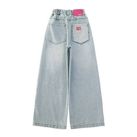 Kids Girls Jeans Elastic Waist Wide Leg Jean Denim Pants Teen Girl Clothes Kids Clothes Girls Size 4-5 Years Girls Fashion