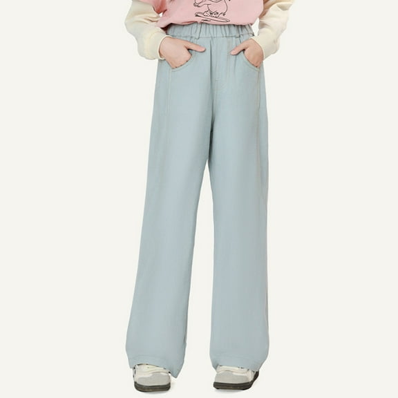 Kids Girls Jeans Elastic Waist Wide Leg Pants Teen Clothing Pants Girls