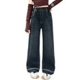 thumbnail image 1 of Kids Girls Jeans Pants Denim Elastic Wasit Wide Leg Jean Denim Pants Baggy Jeans for Little Girls 7-8 Years, 1 of 9