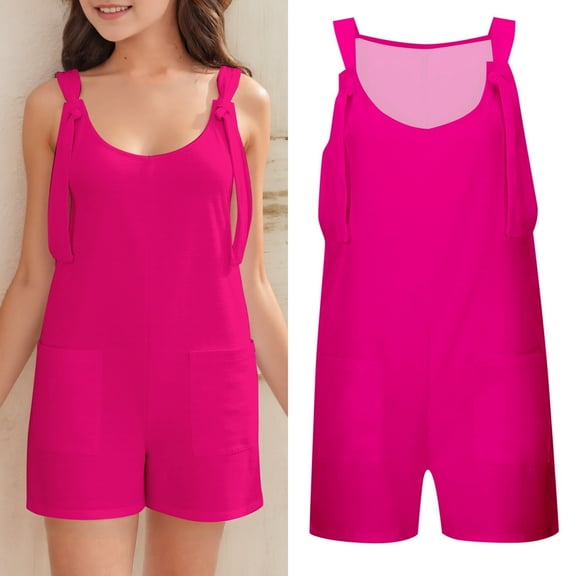 Kids Girls Jumpsuit Girls Overalls Kids Casual Sleeveless Girls 1 Piece Rompers with Pockets Pink Jumpsuits Girl Summer Outfits Size 5-6 Years