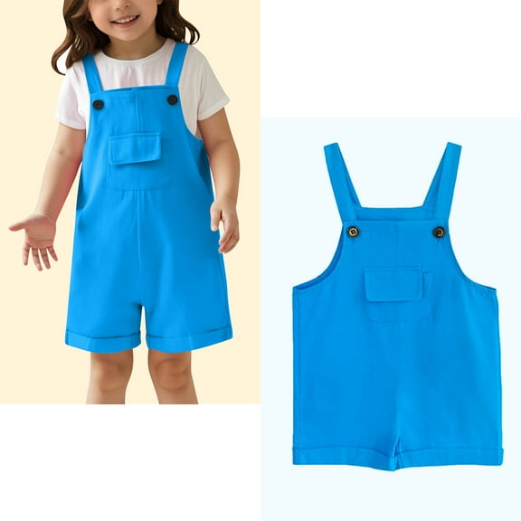 Kids Girls Jumpsuit Kids Casual Sleeveless Overalls Girls Loose Rompers with Pockets Blue Jumpsuits Girls Clothing Size 4-5 Years
