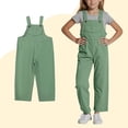 thumbnail image 1 of Kids Girls Jumpsuit Kids Casual Sleeveless Overalls Girls Overalls with Pockets Green Jumpsuits Clothes for Middle School Girls 7-8 Years, 1 of 5