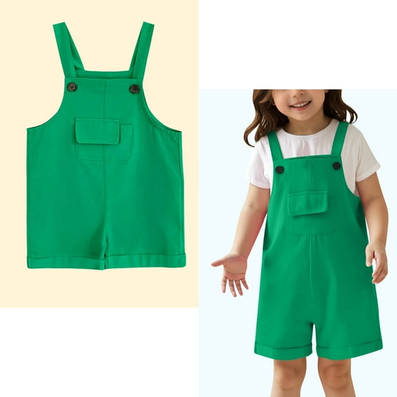 Kids Girls Jumpsuit Kids Casual Sleeveless Romper Girls 1 Piece Rompers with Pockets Green Jumpsuit Summer Clothes Kids 8-9 Years