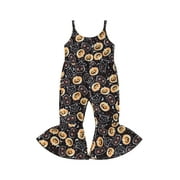 LOLIUICCA Kids Girls Jumpsuit, Spaghetti Straps Pumpkin Print Romper Pants Casual Overalls Toddler Halloween Costume