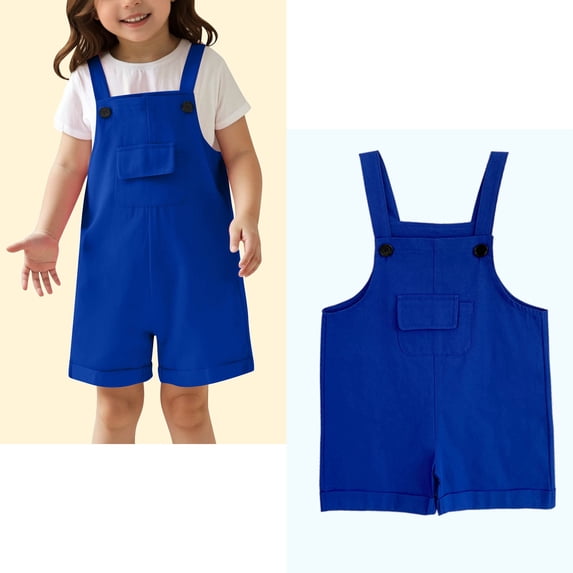 Kids Girls Jumpsuits Girls Overalls Kids Casual Sleeveless Girls 1 Piece Rompers with Pockets Blue Jumpsuit Girls Summer Clothes 8-9 Years