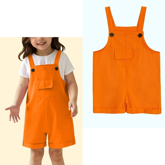 Kids Girls Jumpsuits Girls Overalls Kids Casual Sleeveless Girls Loose Rompers with Pockets Orange Jumpsuits 6-7 Years Old Girl Clothes