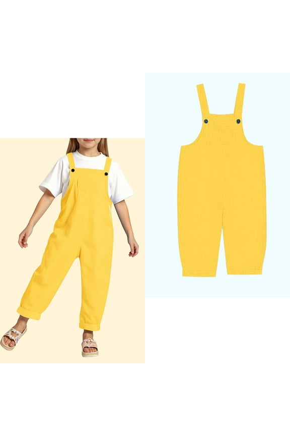 Kids Girls Jumpsuits Girls Overalls Kids Casual Sleeveless Girls Overalls with Pockets Yellow Jumpsuit Girl Size 8-9 Years Clothes