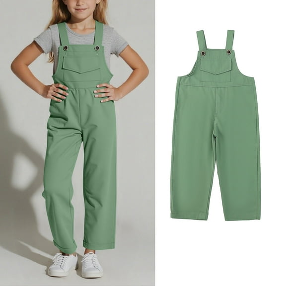 Kids Girls Jumpsuits Kids Casual Sleeveless Overalls Girls Loose Rompers with Pockets Green Jumpsuits Girls Size 9-10 Years Outfits