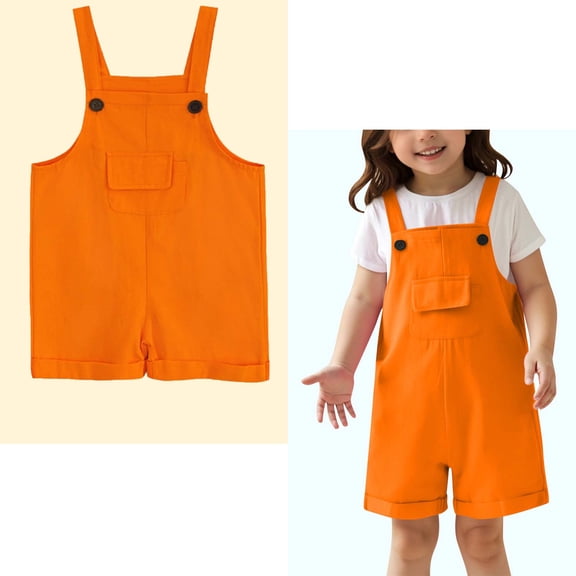 Kids Girls Jumpsuits Kids Casual Sleeveless Overalls Girls Loose Rompers with Pockets Orange Jumpsuit Girls Summer Shorts 4-5 Years