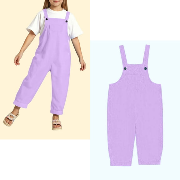 Kids Girls Jumpsuits Kids Casual Sleeveless Romper Girls 1 Piece Rompers with Pockets Purple Jumpsuit Girls Summer Clothes 8-9 Years