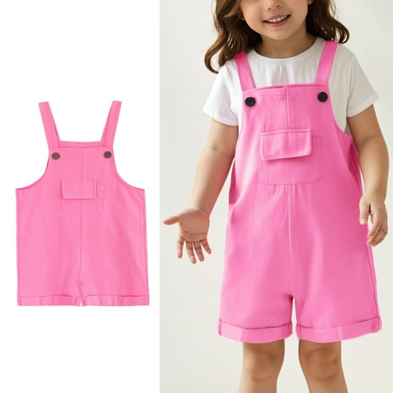 Kids Girls Jumpsuits Overalls Comfortable Pink Overalls with Side Pockets Spring Fall Romper Girls Clothes Size 9-10 Years