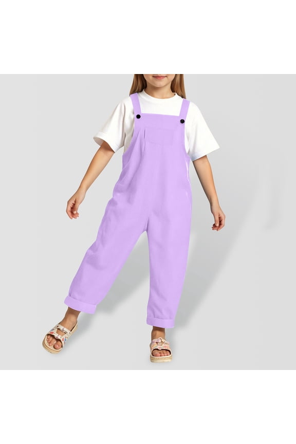 Kids Girls Jumpsuits Rompers Back to School Romper Purple Bib Pants with Pockets for Everyday Wear Girls Overalls 9-10 Years
