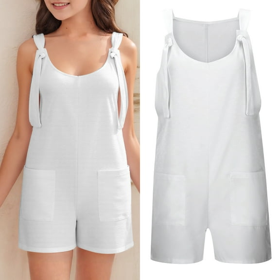 Kids Girls' Jumpsuits & Rompers Kids Casual Sleeveless Overalls Girls Overalls with Pockets White Jumpsuit Clothes for 7-8 Years Old Girl
